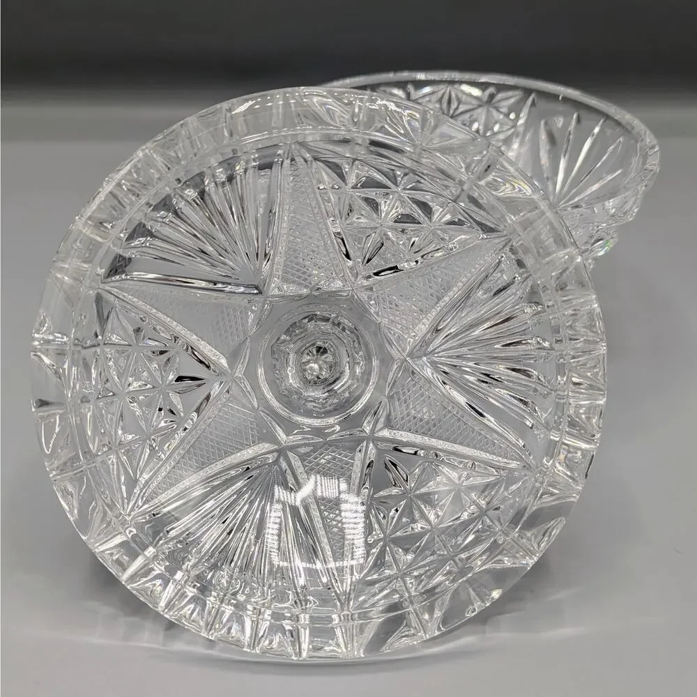 Vintage Cut Crystal Covered Candy Dish 3 Footed Lidded Bowl Pinwheel Starburst